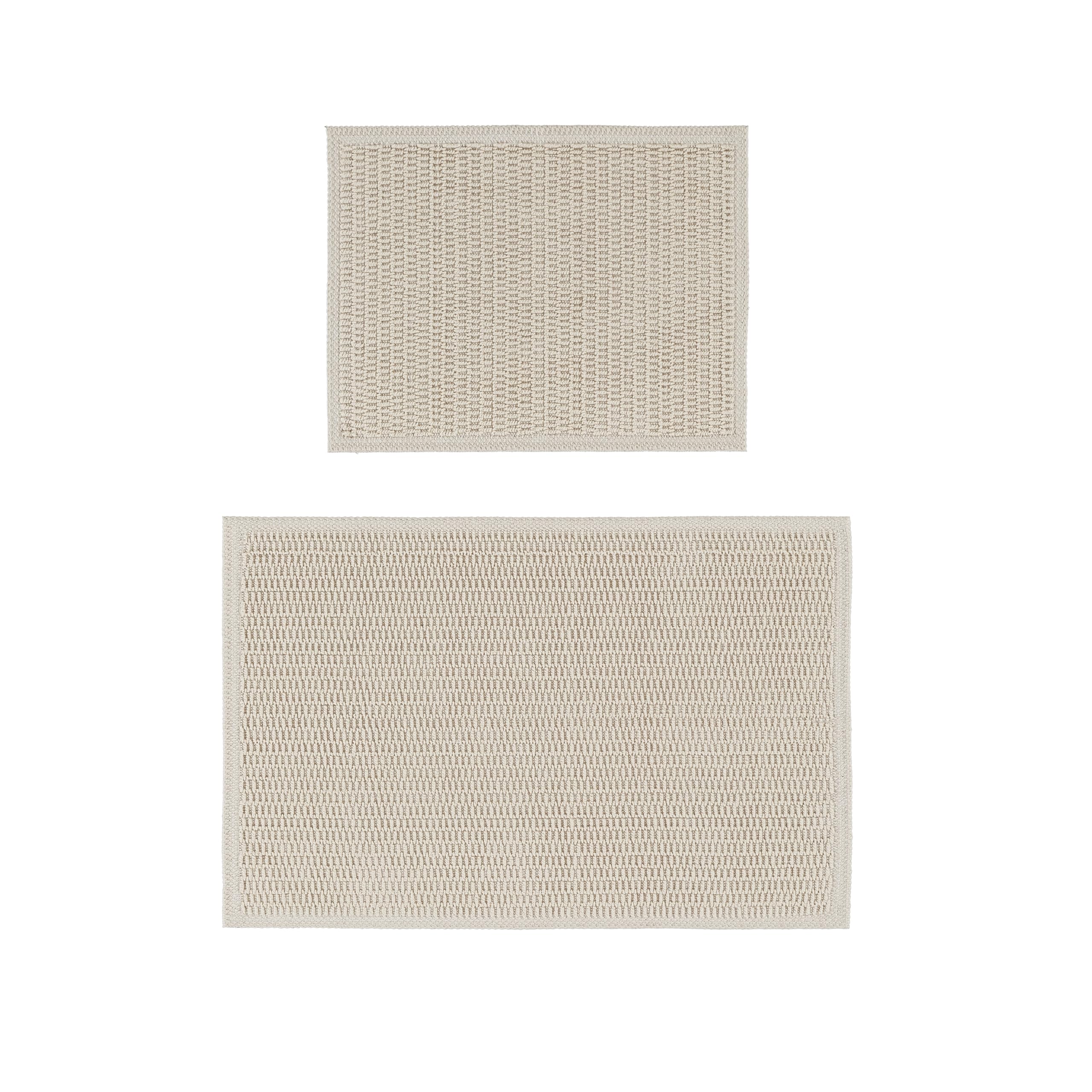Ruglenza Bathroom Mat Set – 2 Piece Non Slip Cotton Bath Mats for Bathroom & Shower, Textured Loop Bath Rug Set, Quick Dry, Machine Washable, Easy Clean (Cream/Cream-BK11, 50 x 120 CM)