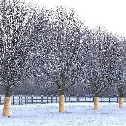 Miniatura 6 de Zplontya 2 rollos de arpillera natural de 7.8 pulgadas con cuerda, 33 pies, envolturas protectoras de árbol de arpillera, envoltura para tronco de