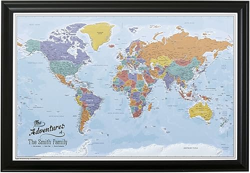Miniatura 13 de Póster personalizado en lienzo enrollado con mapa del mundo, arte de pared con chinchetas – Grande 24" x 36" mapa del mundo de océanos azules