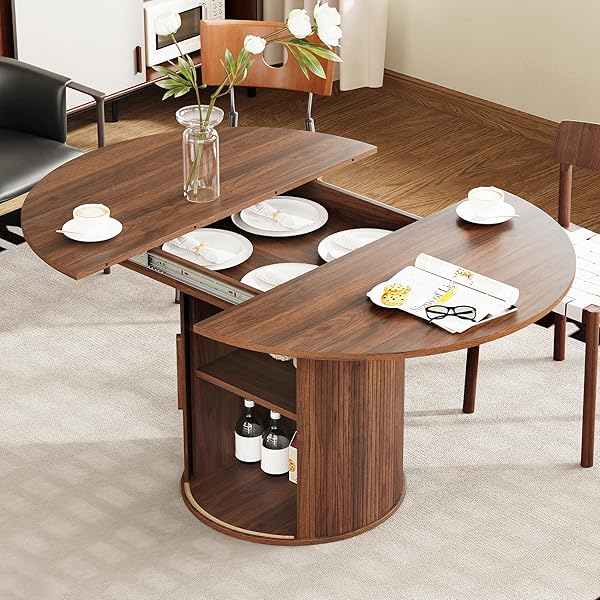 Modern Oval Table with Fluted Storage