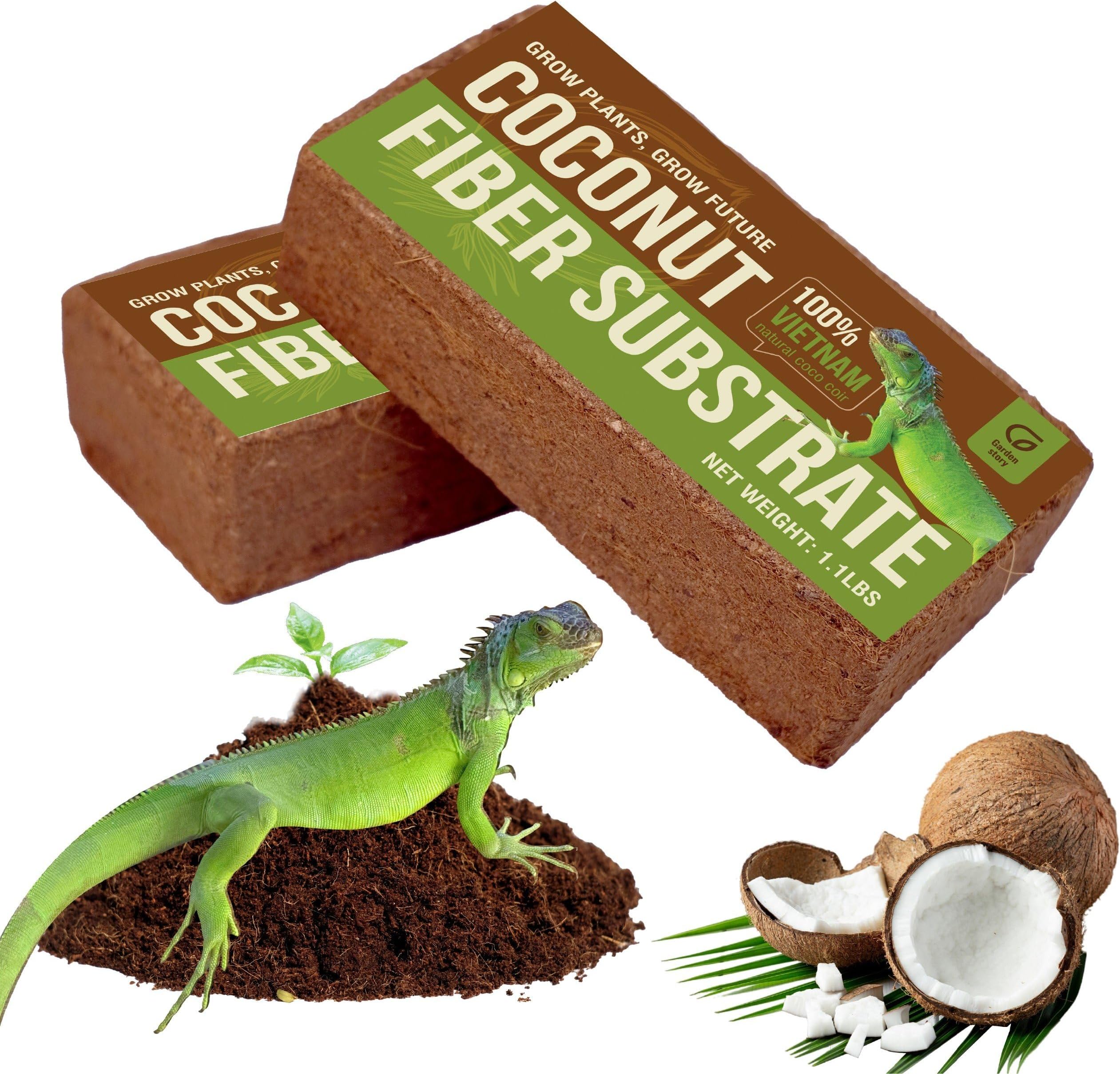 2Pcs (16 Quart) Coco Coir Brick for Reptiles, Reptile Bedding, Low EC & Balanced pH, Potting Soil, Seed Starting (Expanding 3 Gallons, 11L)
