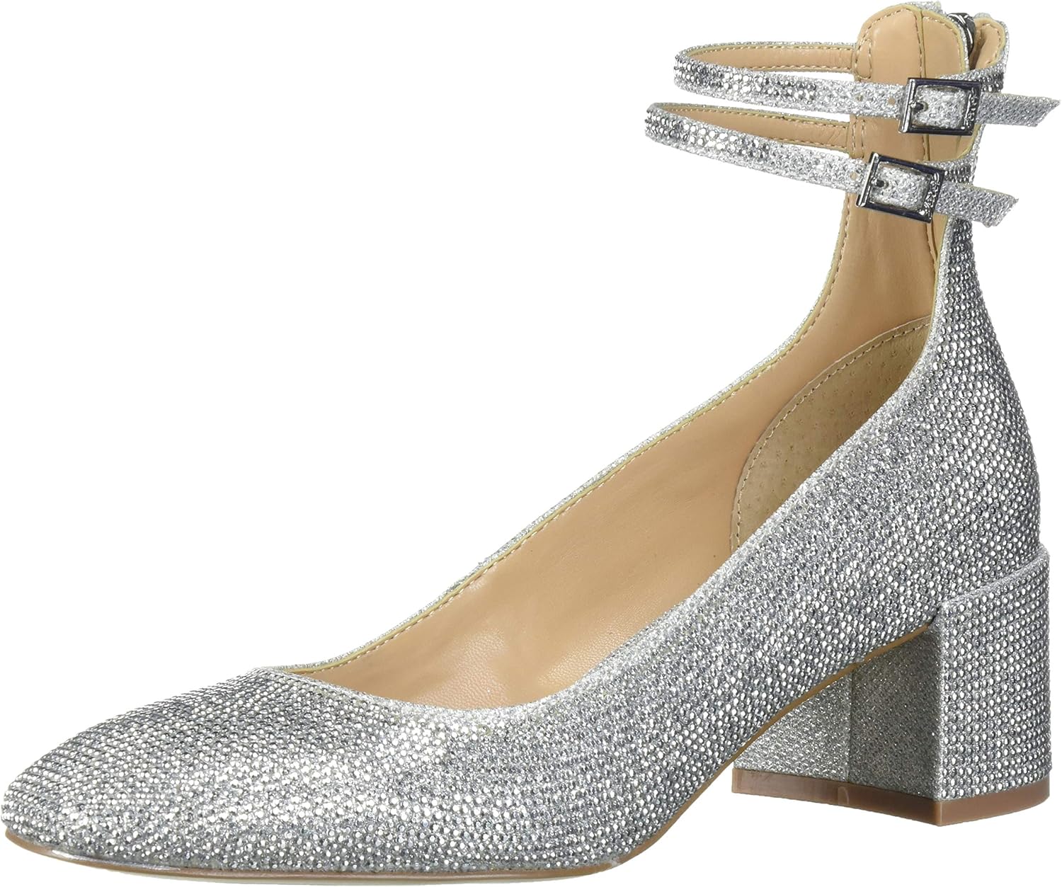 Jewel Badgley Mischka Women's REEVES Shoe, Silver Fabric, 9.5 M US