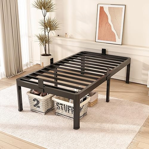 Miniatura 4 de FUIOBYVV Marco de cama individual con patas de esquinas redondeadas de 18 pulgadas de alto, 3500 libras, marco de cama de plataforma de metal