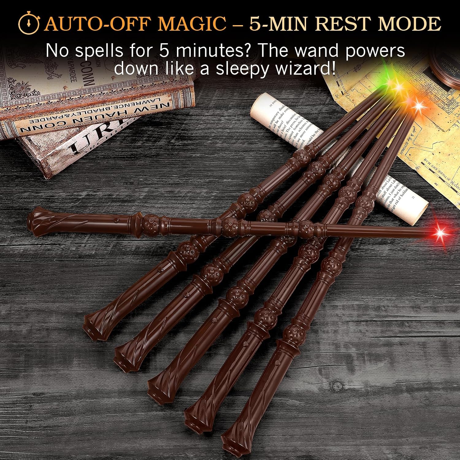 EZVYAO Light Up Magic Wizard Wand with 4 Color Lightings & Sounds - 6 Pack Illuminating Witch Toy Wands for Kids Party Cosplay, Hive
