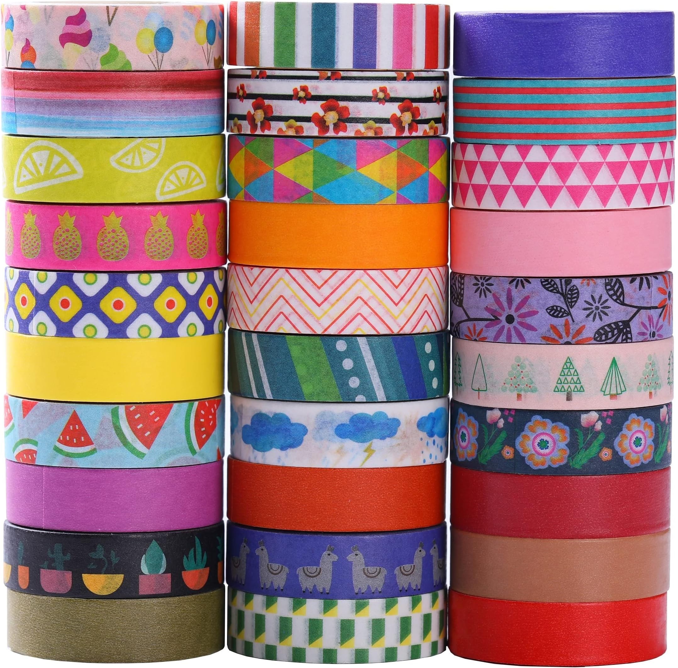 WAPETASHI 30 Rolls Washi Tape Set - 10mm Wide, Colorful Flower Style Design, Decorative Masking Tape for DIY Craft Scrapbooking Gift Wrapping