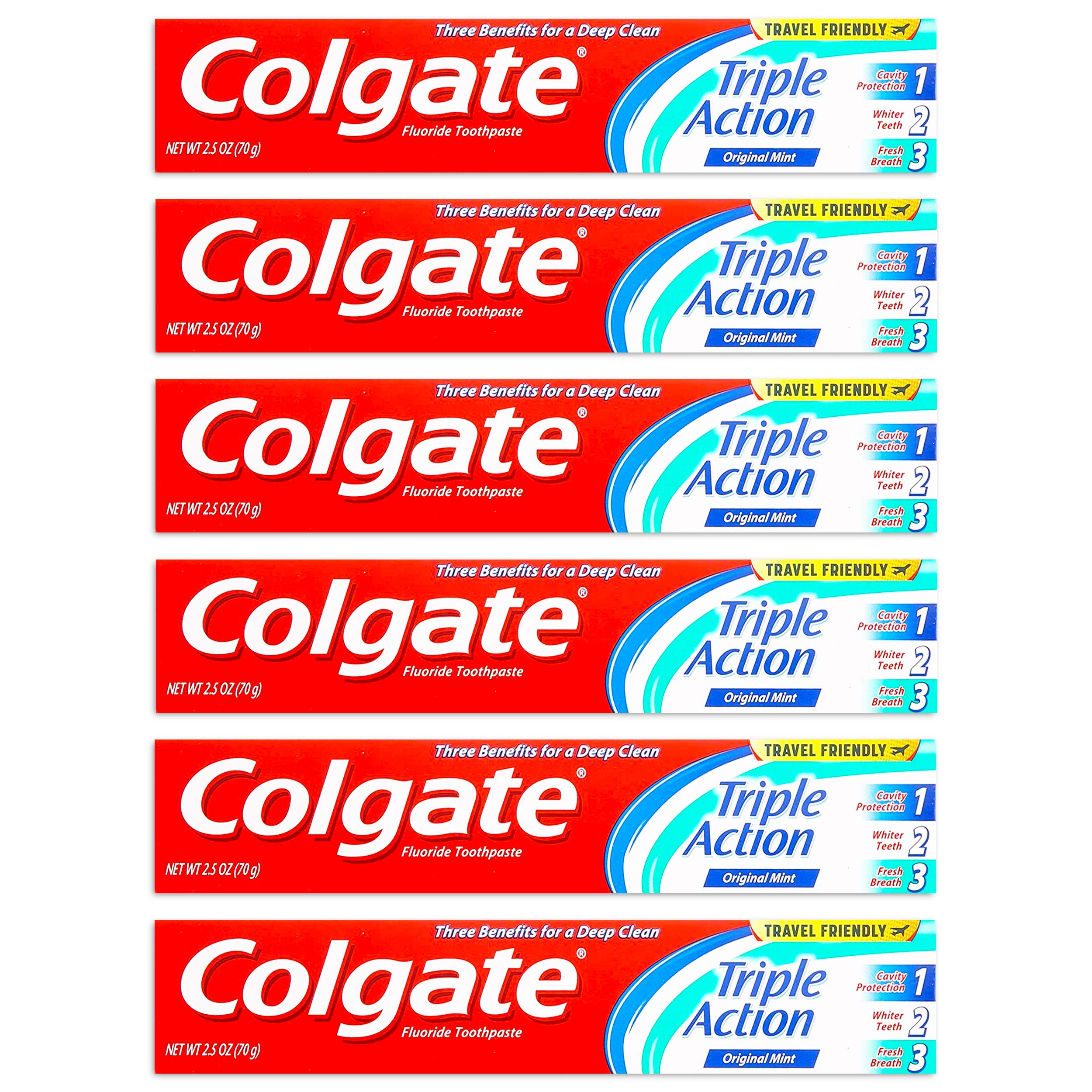 Colgate Anticavity, Original Mint, Triple Action Gel Toothpaste, 6 Pack - 2.5 Ounce (Pack of 6)