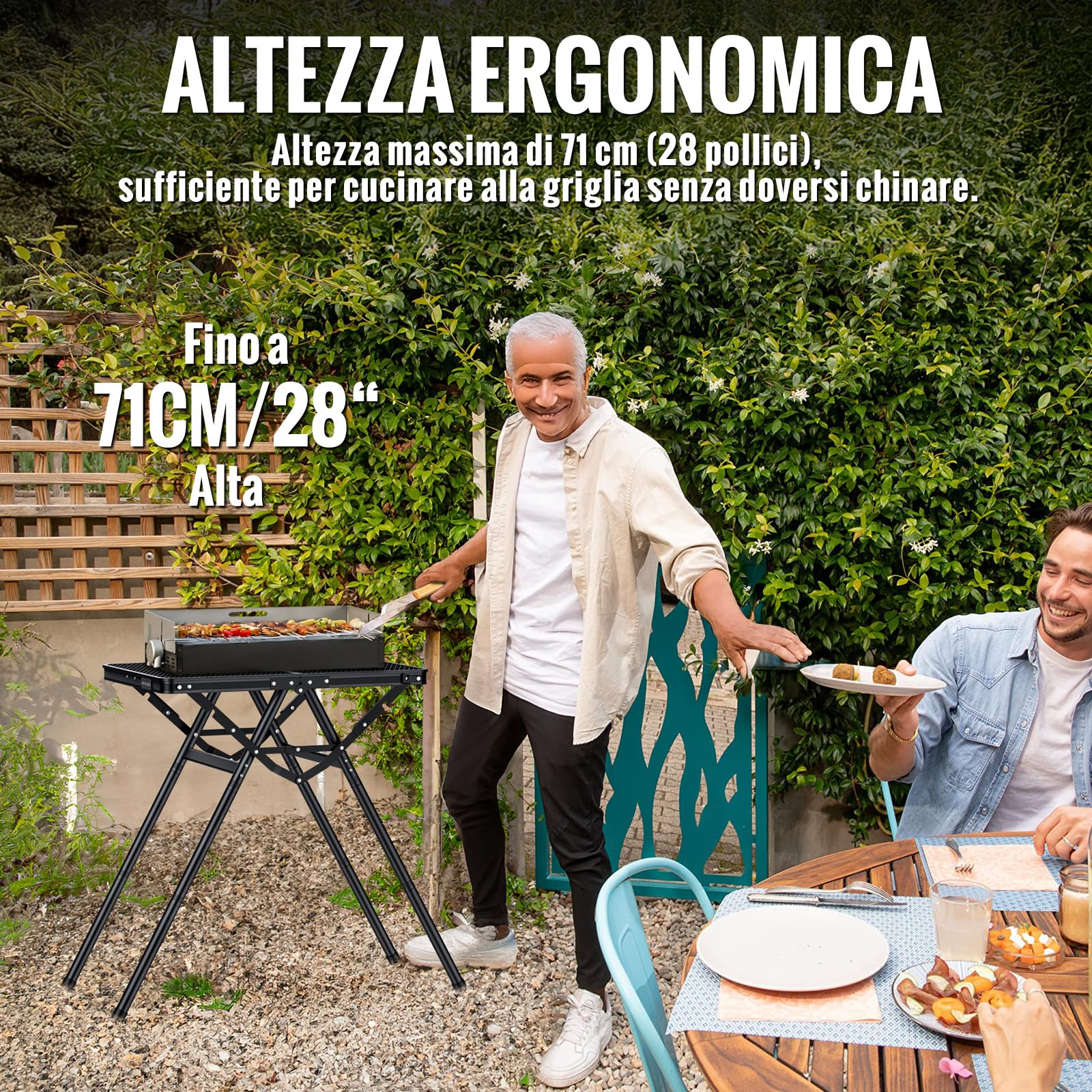 GARLLEN Tavolo Pieghevole per Barbecue,60x40 cm,3 Altezze Regolabili (25/48/71 cm),Supporto a Forma di X,Tavolo da Giardino in Alluminio,Nero,per Pesca Picnic Spiaggia