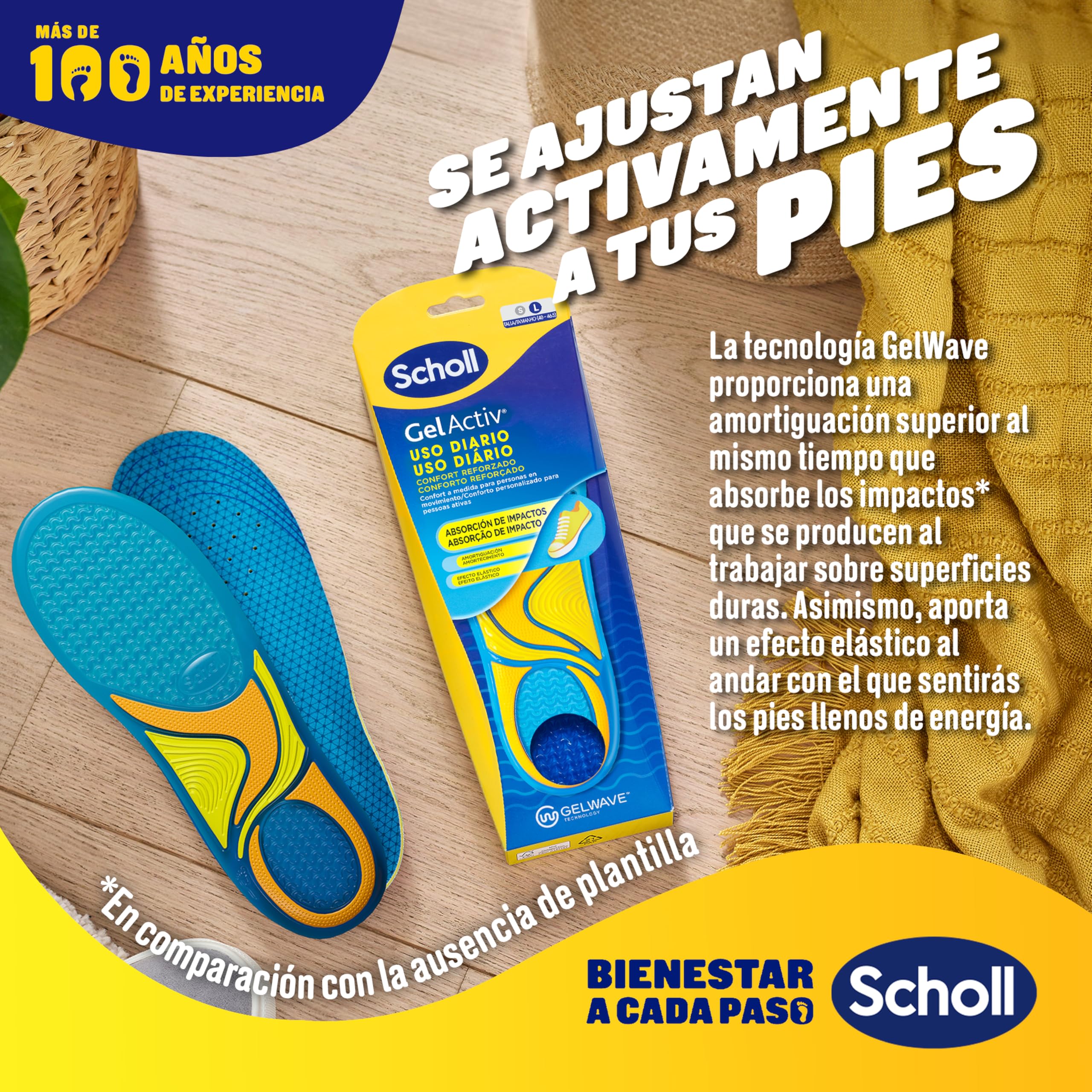Scholl GelActiv Plantillas de Gel con Memory Foam Antifatiga Hombre Talla 40-46.5