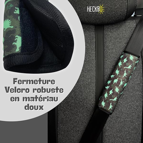 HECKBO1x Dino Dinosaures Protecteur de ceinture de sécurité pour ceinture de sécurité Coussin d'épaule Coussin d'épaule Sièges d'auto Coussin de ceinture de sécurité pour enfants et garçons - 3