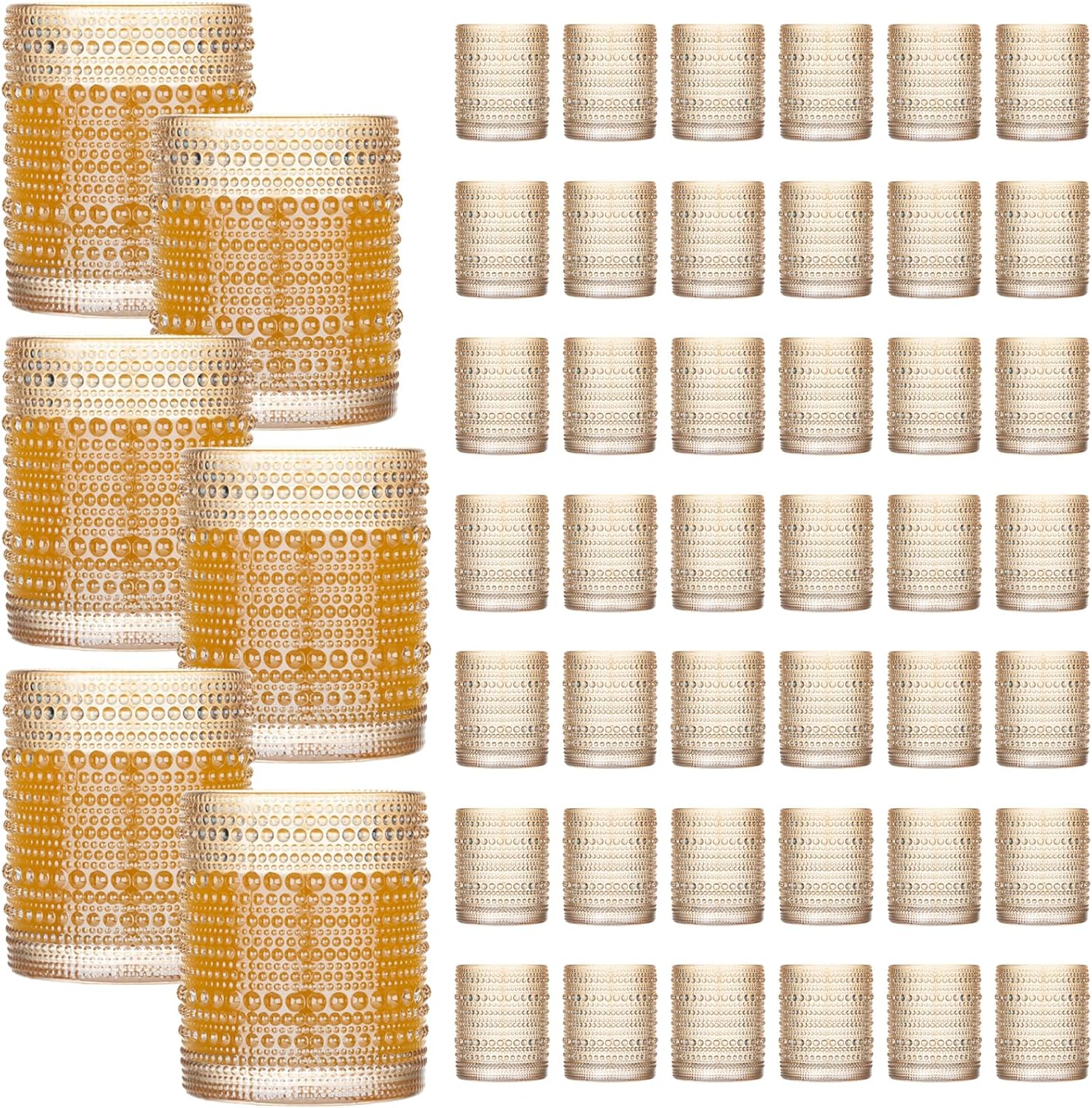 12 Pcs Golden Hobnail Beaded Drinking Glasses, 12 oz Vintage Glassware Set Romantic Water Glasses Tumbler, Water Cups, Clear Embossed Glassware Set for Beer, Juice, Cocktail, Soda, Beverages Amber