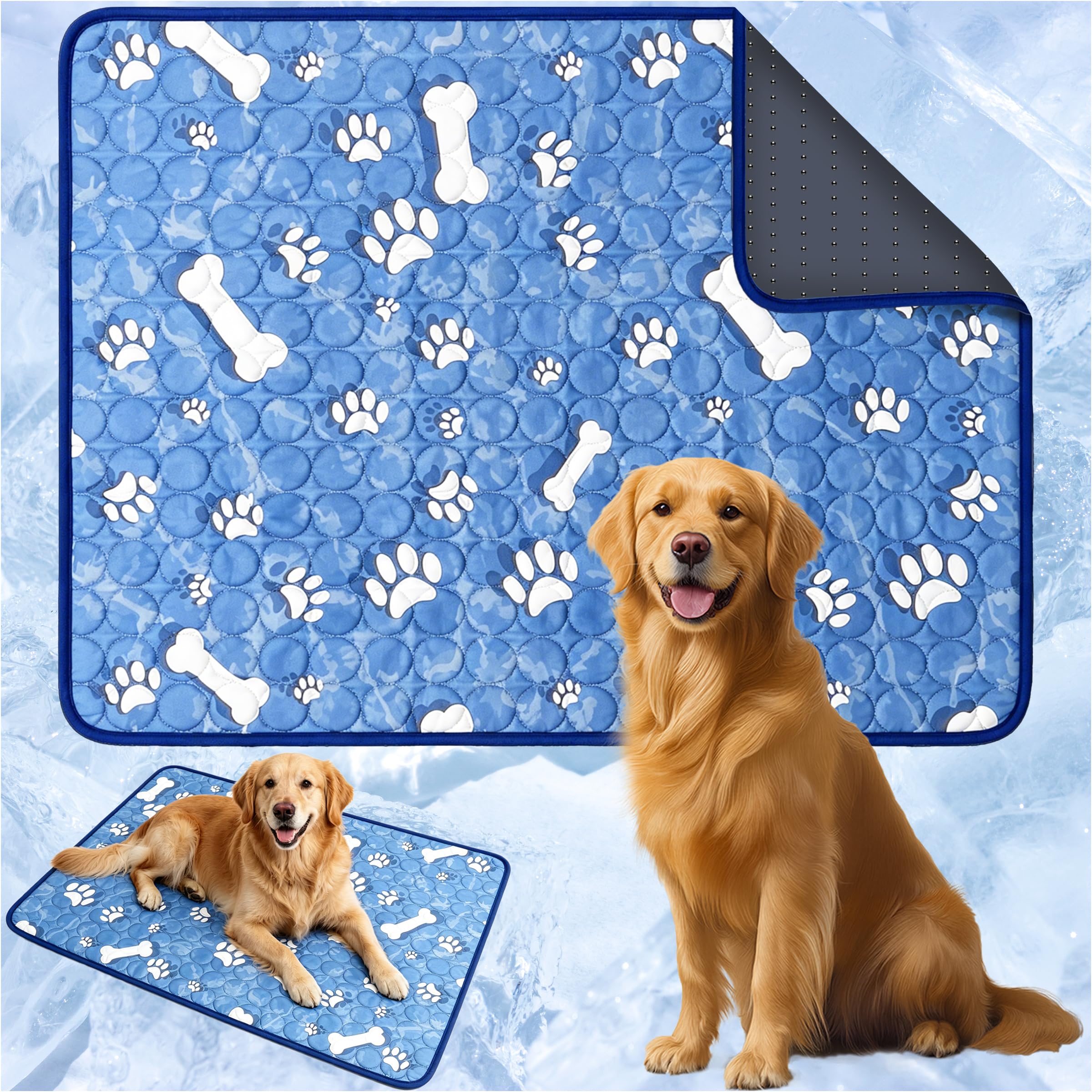 PICKSMOCUB Dog Cooling Mat for Large Dogs 100x72cm Self Cooling Pet Mat Waterproof Washable Puppy Cooling Pad with Non Slip Bottom Foldable Cooling Blanket for Kennel Floor Sofa Travel