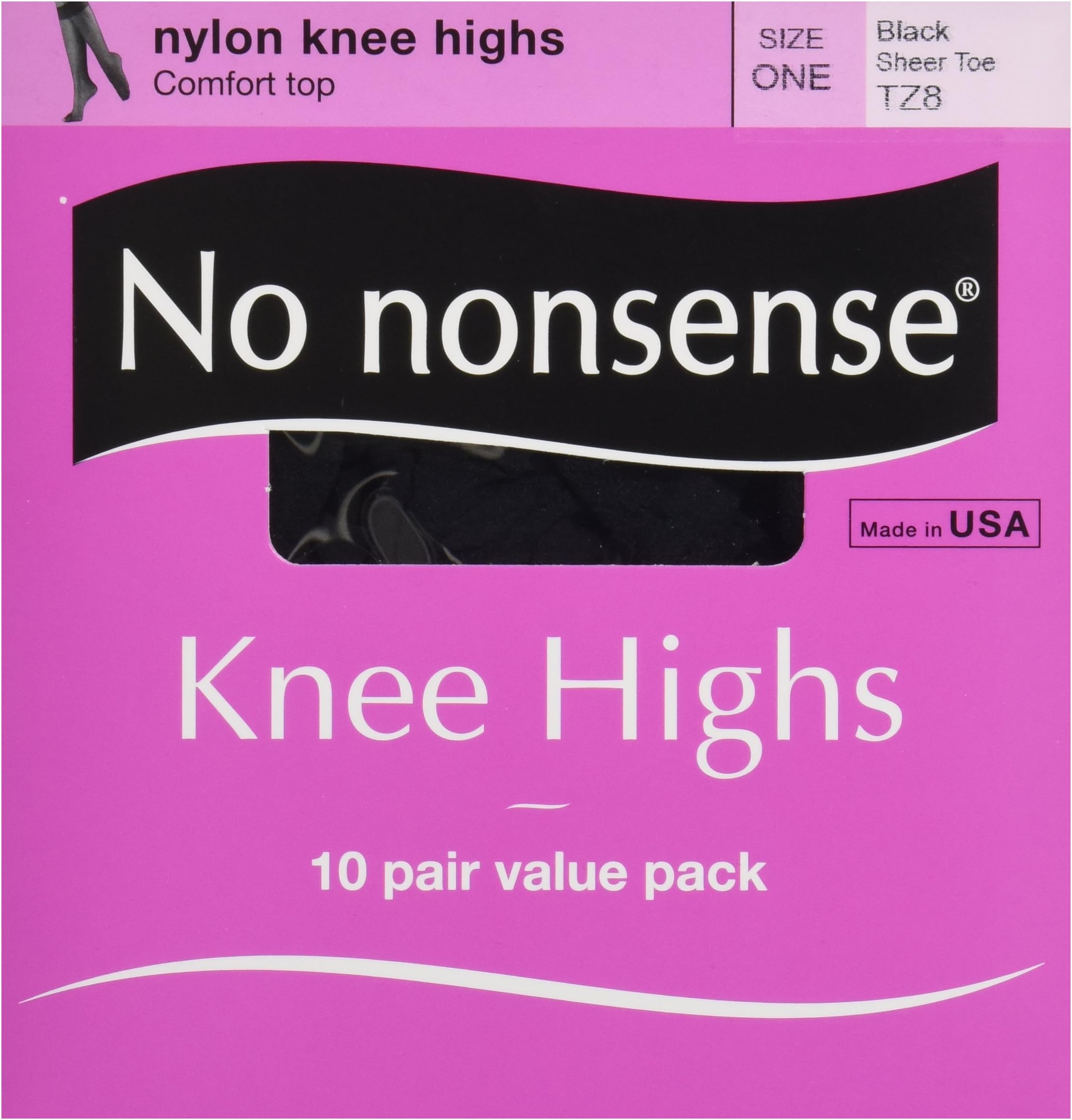 No Nonsense Knee Highs, Black, 10 ct