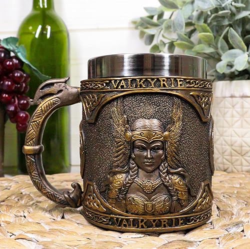 Ebros Gift Taza de café con diseño de diosa vikinga de mitología nórdica, valquiria, taza de resina, jarra de cerveza con forro de acero inoxidable disponible en Yaxa Guatemala