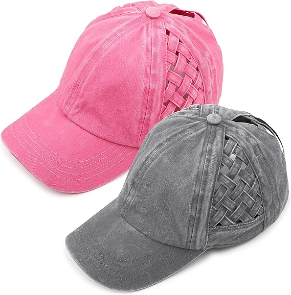 Funky Junque Criss Cross Hat Womens Baseball Cap Distressed Ponytail Messy Bun Trucker Ponycap