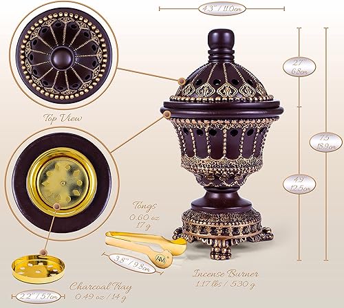 Miniatura 6 de AM Quemador de incienso de resina de incienso, cáliz de lujo (marrón) y paquete de incienso Ateeq Bukhoor (3.53 onzas)