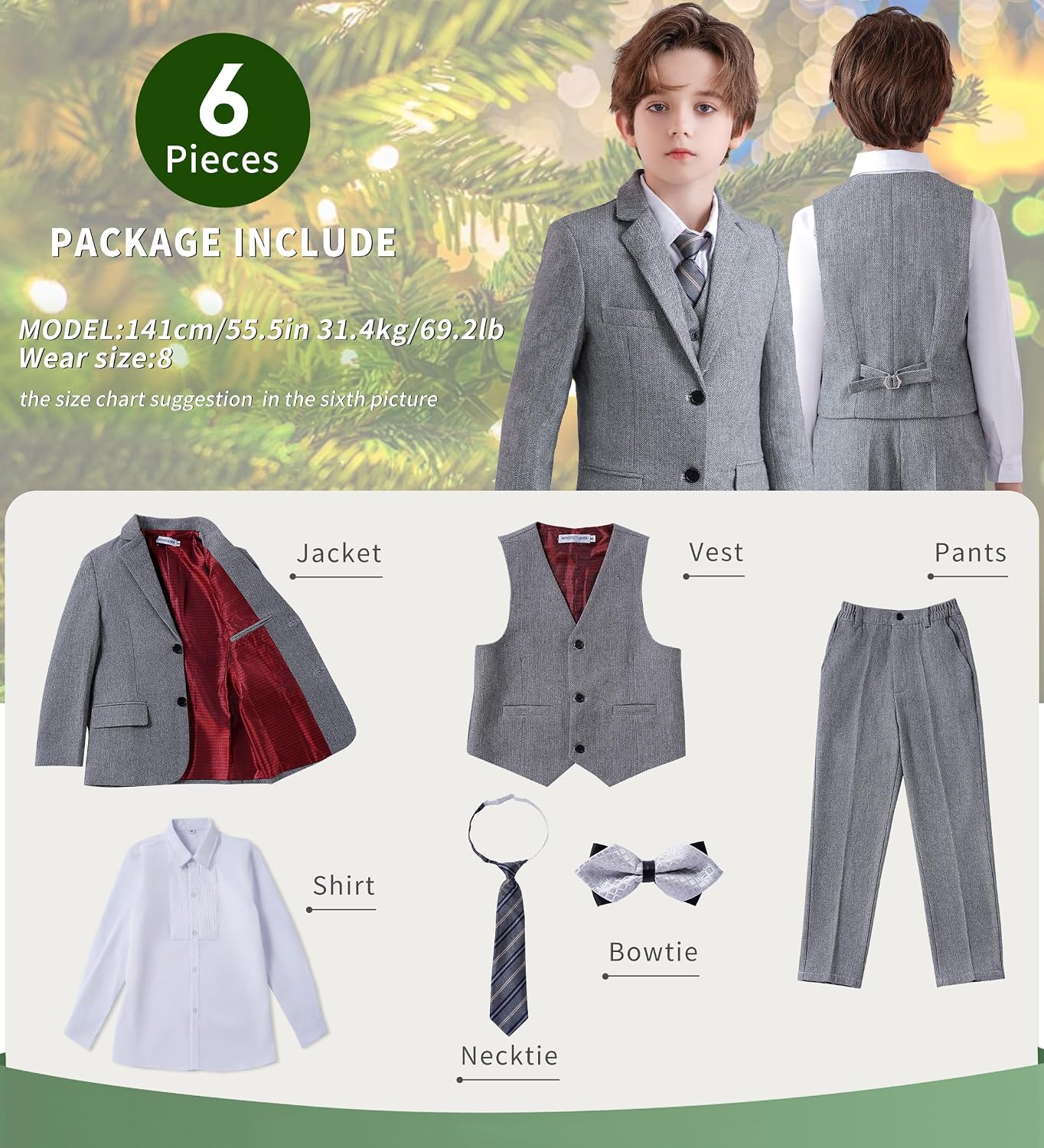 Retro Boys Suit Set 6 Piece Tweed Herringbone Slim Formal Suits for Ring Bearer Toddler Boys Suit for Wedding