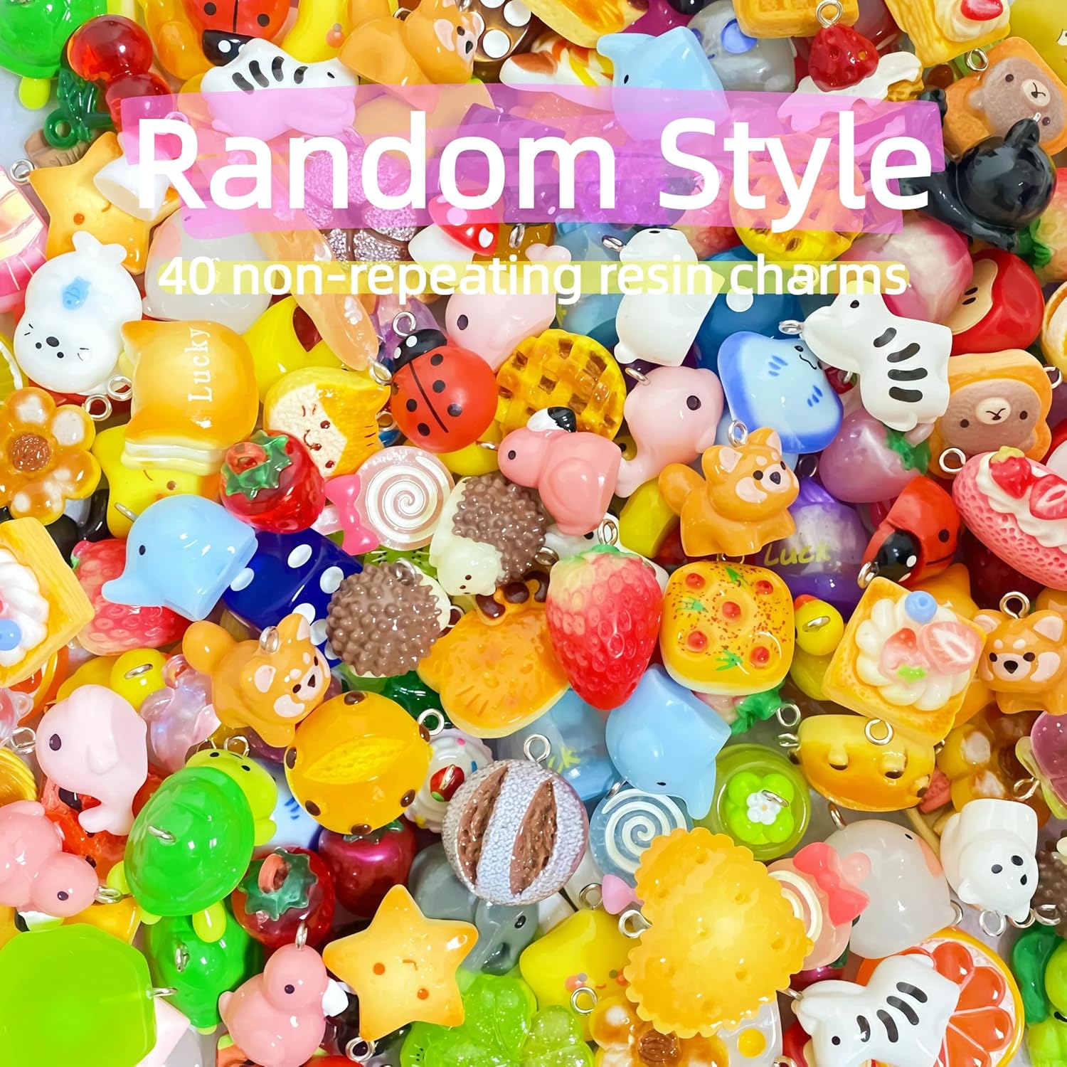 Resin Charms Bulk – Cute Pendants for Jewelry Making, Bracelet, Keychain, Rave Kandi – Includes Fruit, Food, Animal & Assorted Mini Ornaments – Perfect for DIY Crafts