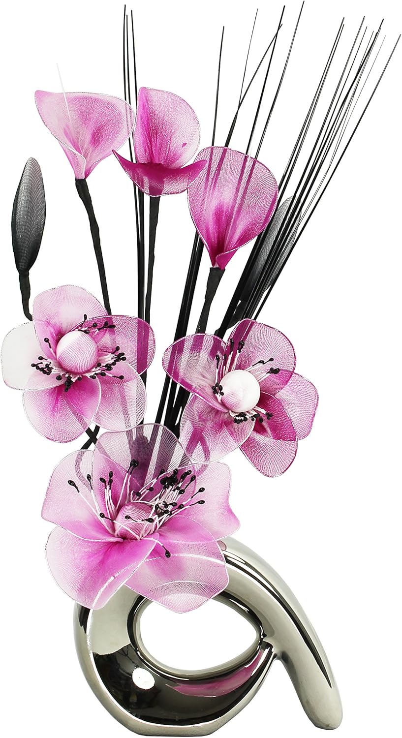 Flourish 793203 QH1 Silver Vase with Pink and White Nylon