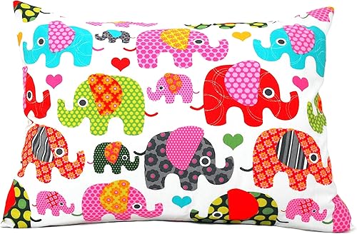 Funda de almohada multicolor de elefante para niños pequeños de 13 x 18 pulgadas, funda de almohada de algodón para niños pequeños, funda de