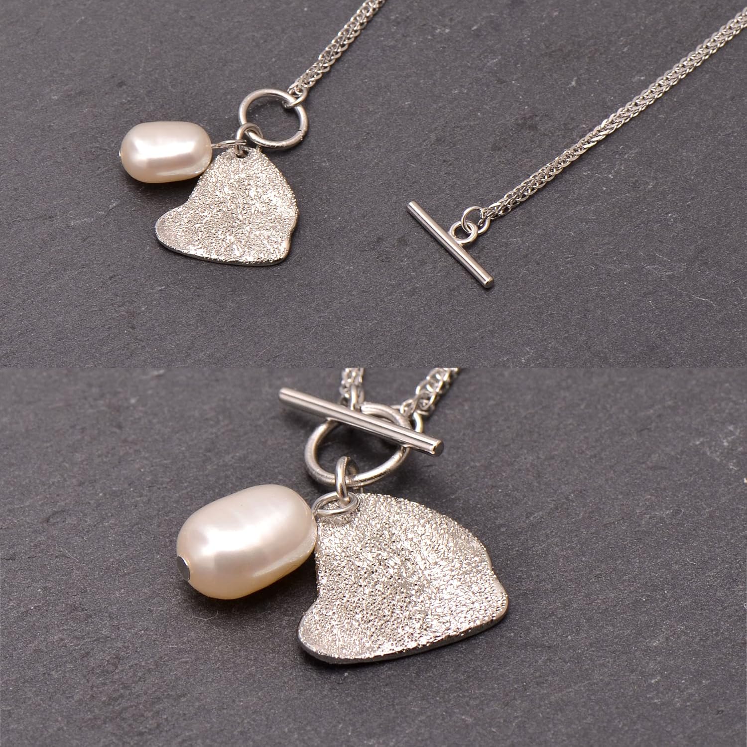 925 Sterling Silver Artistic Heart Toggle Necklace Freshwater Cultured Baroque Pearl Pendant - Image 3