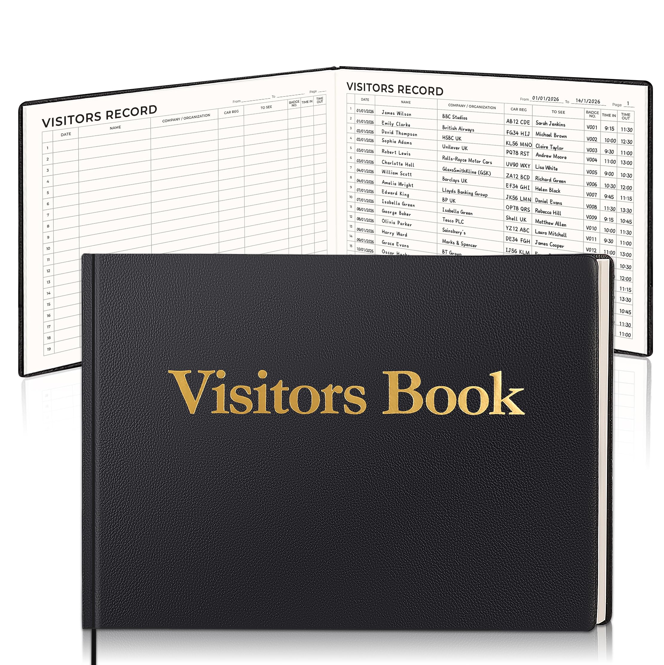 Visitors Log Book Lychee Leather A4 Visitor Book Sign in and Out Visitors Register 200 Page with 3800 Entry Spaces Guest Book Address Book Hardback Pad for Business Office Events Reception Hotel Black