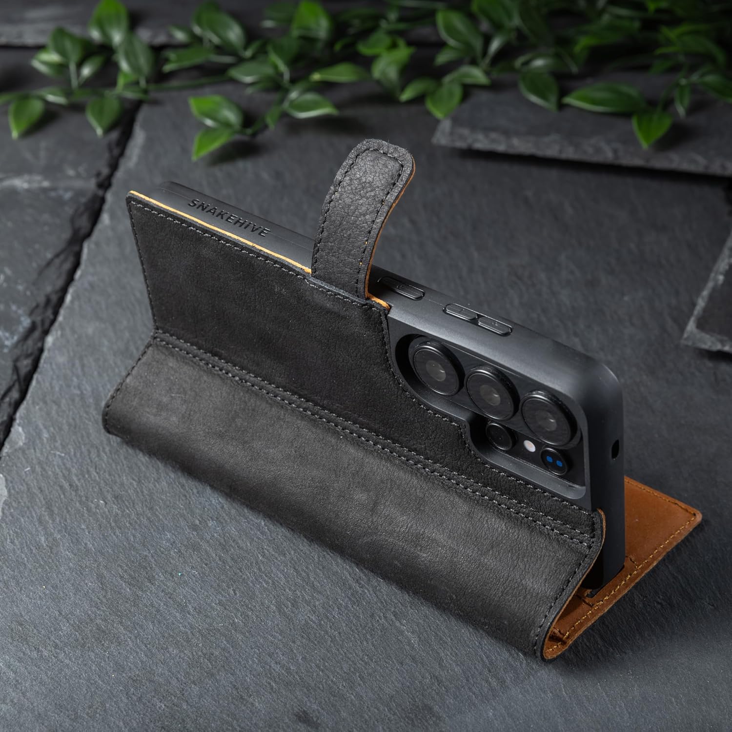 Snakehive Genuine Leather Wallet Case for Samsung Galaxy S26 Ultra – Flip Cover with Card Slots & Stand (Black)