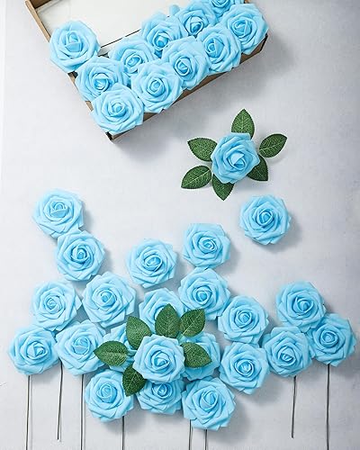 Miniatura 5 de DuHouse 25Pcs Artificial Roses Flowers Fake Rose with Stems Real Touch Foam Flowers for DIY Wedding Bouquet Baby Shower Centerpiece Floral