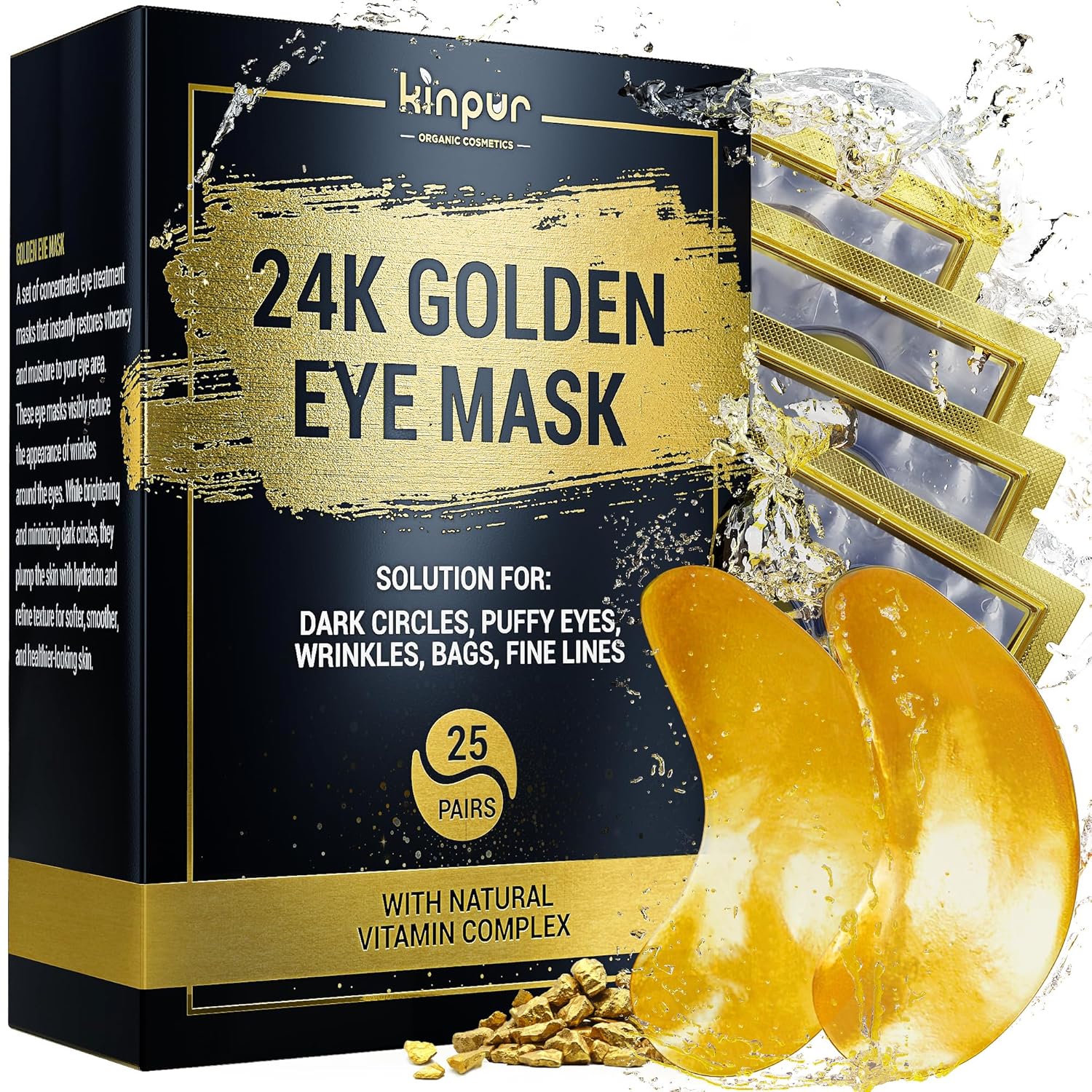 50pcs – 24k Gold Under Eye Patches for Dark Circles Puffy Eyes Wrinkles – Collagen Under Eye Masks – Hydrating Under Eye Gel Pads for Eye Bags for All Skin Types