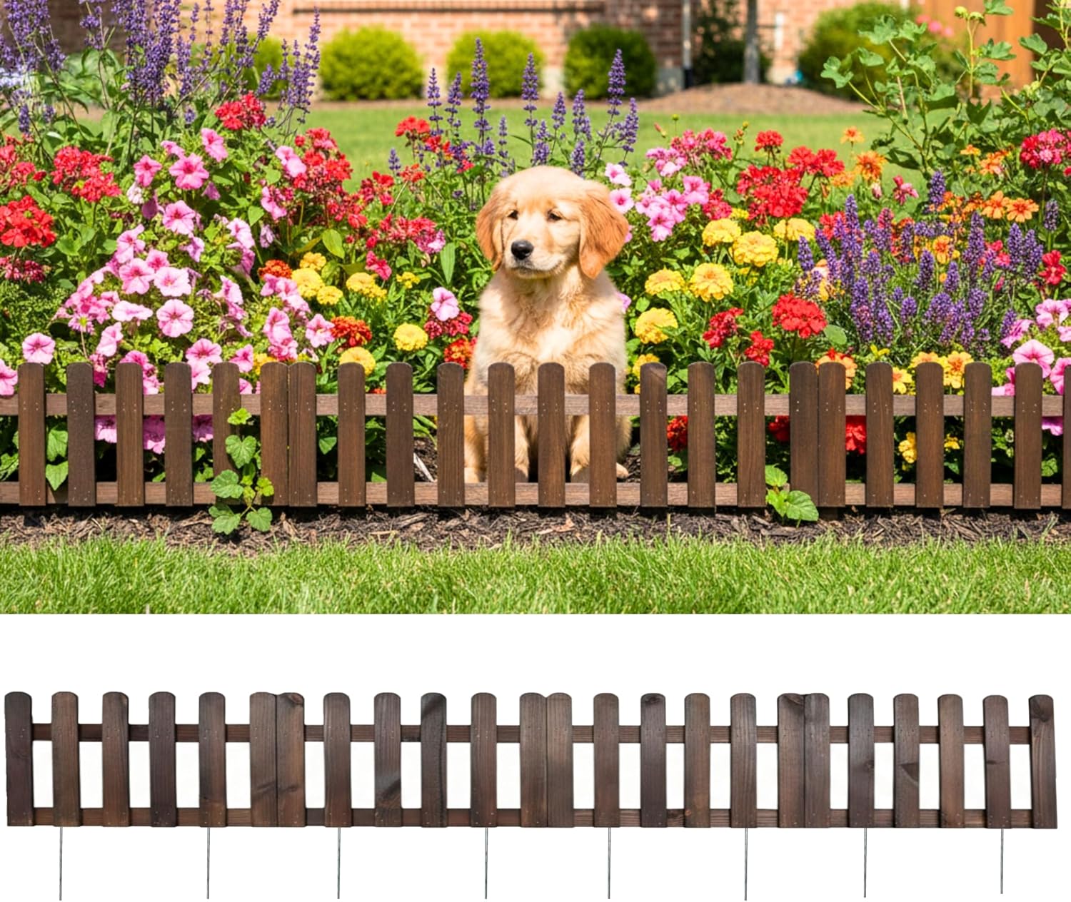 ShopLaLa Landscape Edging (Total 5.5ft Length) Dark Brown Wooden Animal Barrier Fence for Small Dogs, Decorative Flower Bed Border for Pathway, Tree Rings, Yard Patio Outdoor Wood Style Garden Decor