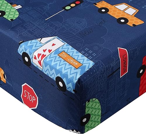 Miniatura 6 de MAG Juego de sábanas de 4 piezas de transporte azul, juego de sábanas tamaño individual para automóvil, para niños, adolescentes y niñas