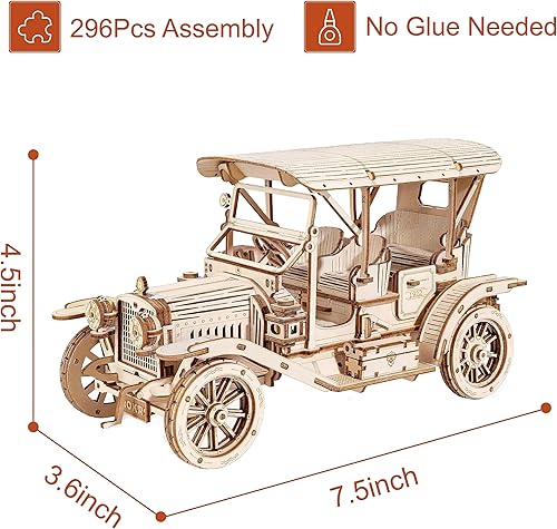 Miniatura 3 de ROKR Rompecabezas de madera 3D para adultos, kit de modelo de automóvil, auto de campo del ejército, auto vintage y tren de vapor, regalo único para