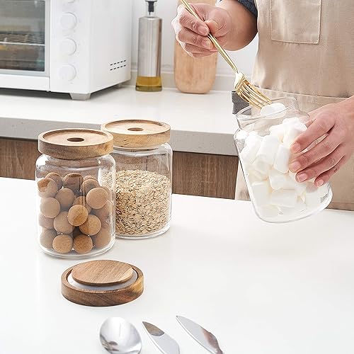 Miniatura 2 de KMwares 3 frascos de vidrio transparente para alimentos (28 onzas x 3) con tapas de madera de acacia herméticas para almacenamiento de cocina, baño,