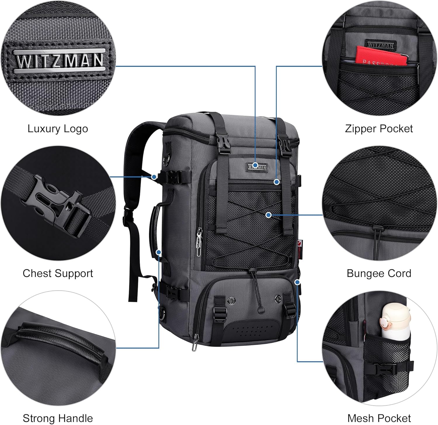 WITZMAN Travel Backpack for Men Large 3 in 1 Convertible Airline Approved Carry-on Luggage Backpack(B715 Silvery Grey)