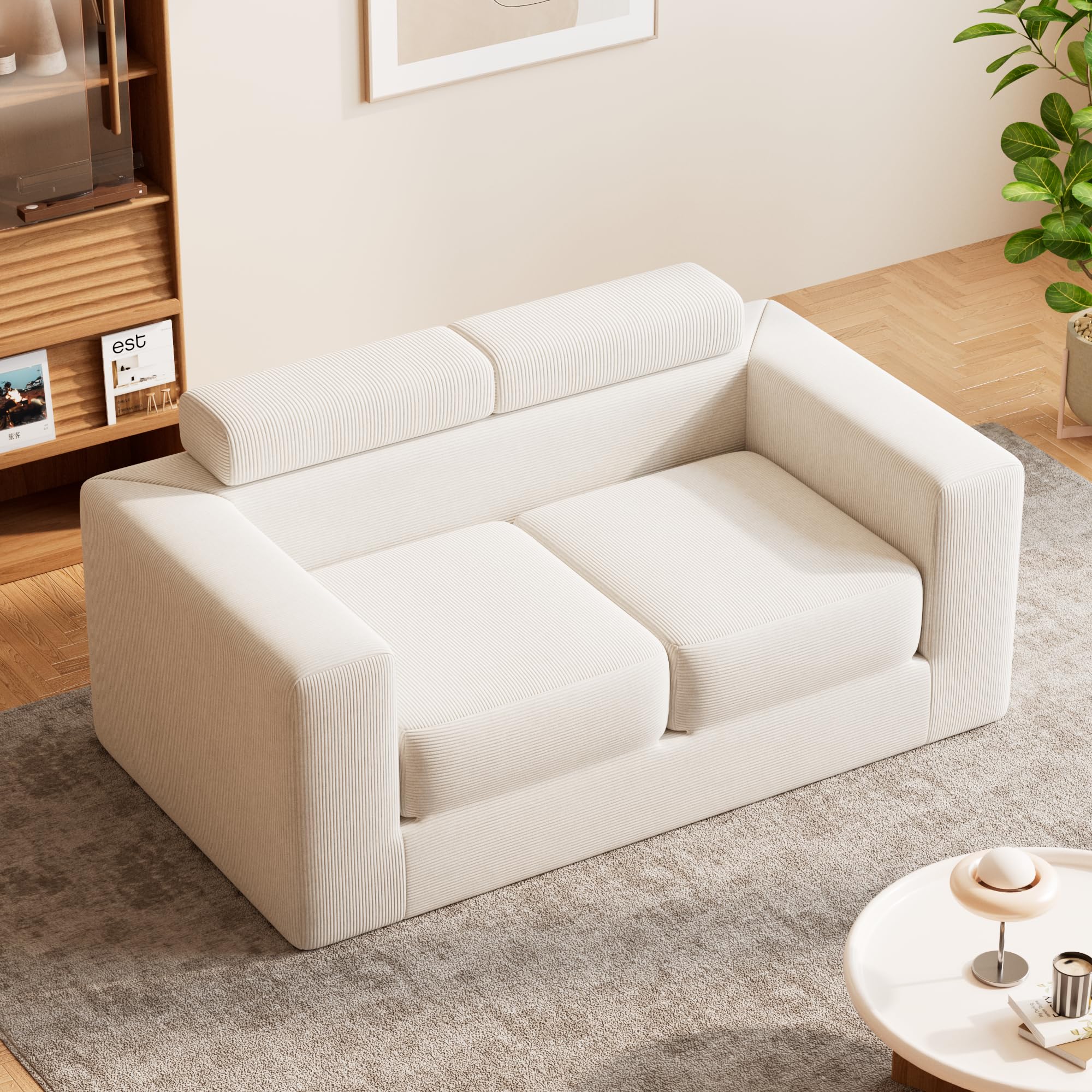 Canapé Convertible 2 Places avec Mousse Haute Densité, Canapé Lit Multifonctionnel avec 2 Coussins, sans Assemblage, Silencieux pour Salon & Chambre d'Invités