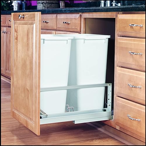 Miniatura 2 de Rev-A-Shelf 5349-2150DM-2 - Contenedores de basura extraíbles dobles de 50 cuartos con cierre suave color blanco