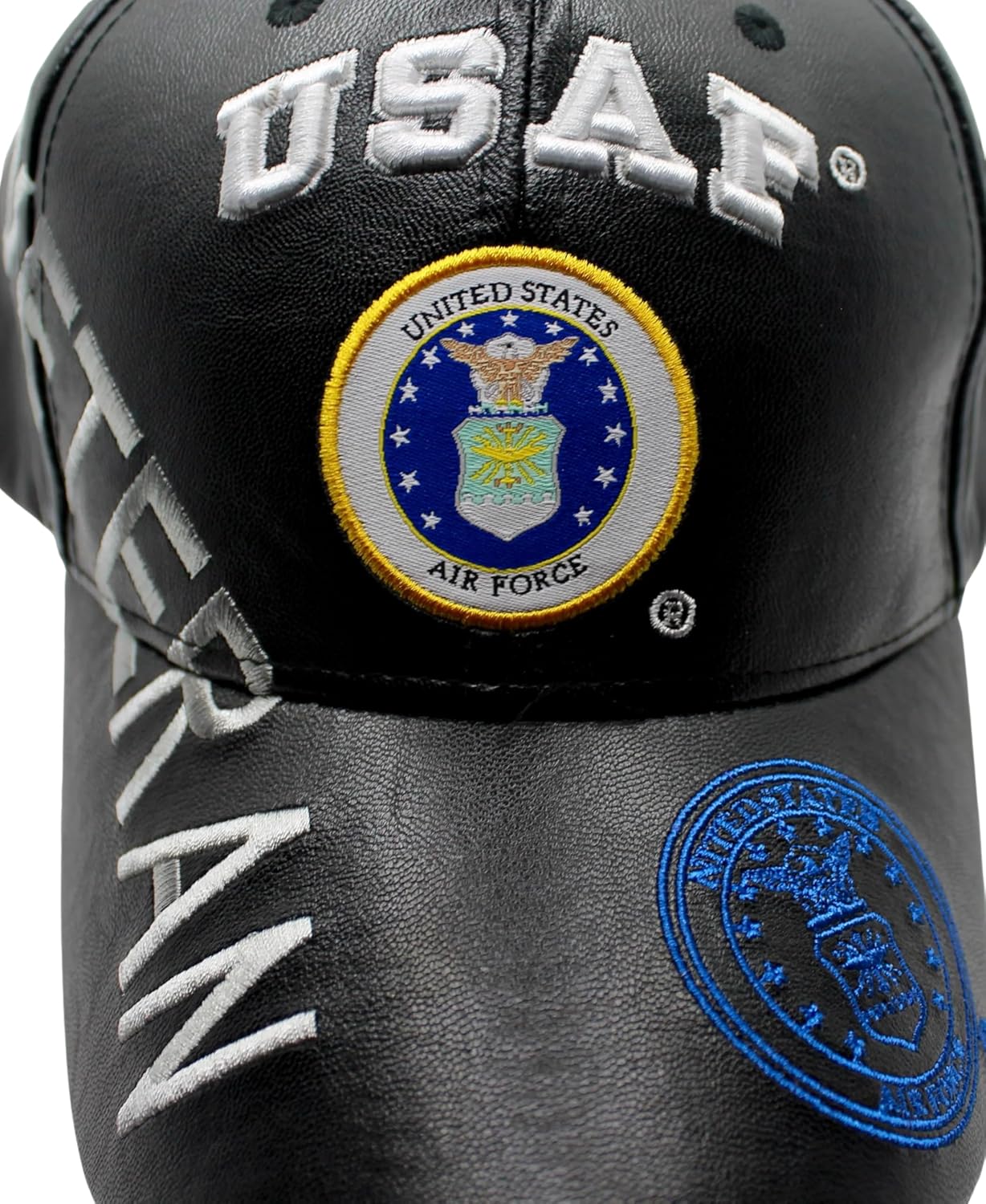 U.S Air Force Baseball Cap, Black Faux Leather, USAF Embroidered, Officially Licensed U.S Air Force Hat