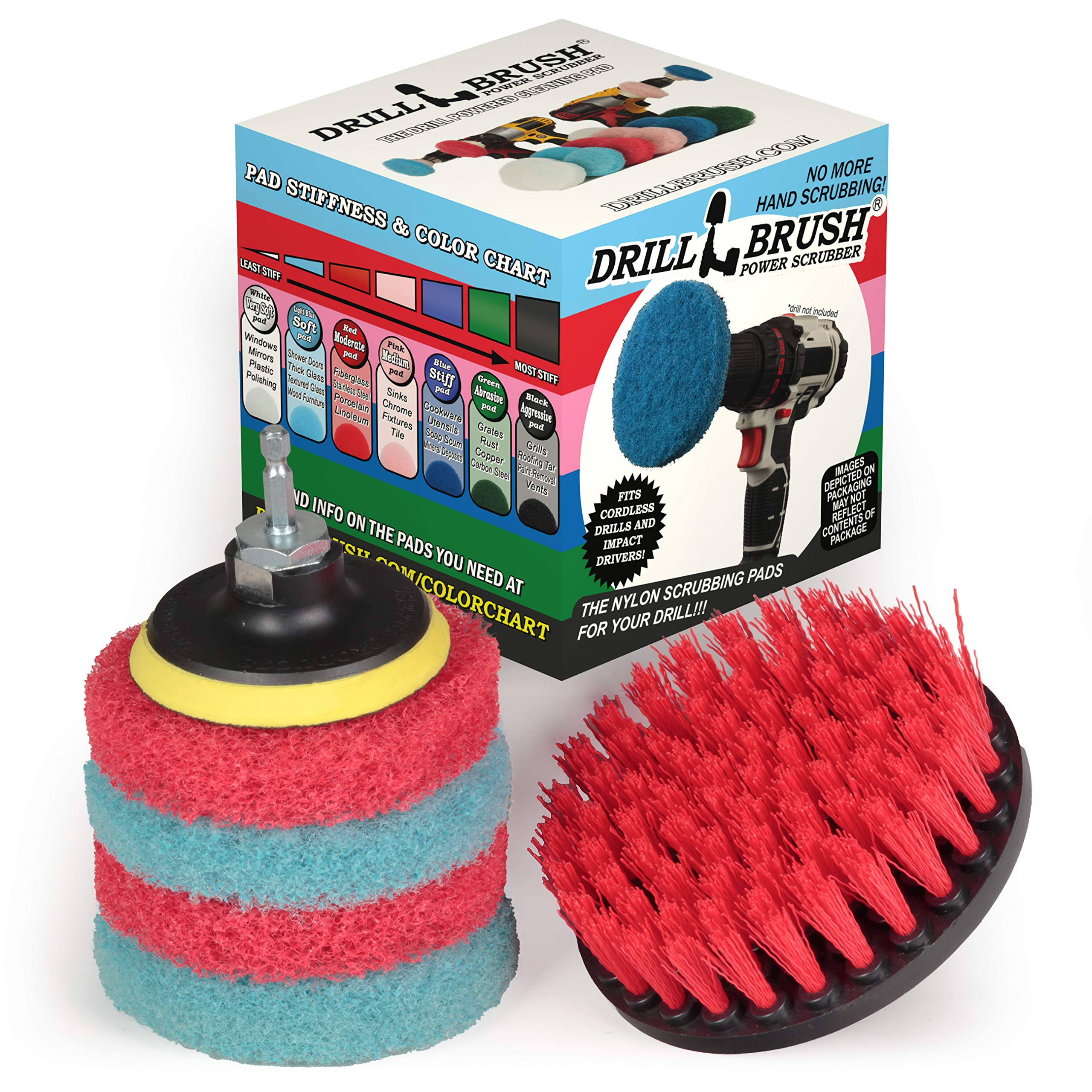 Drill Brush Power Scrubber - Outdoor Cleaning - Stiff Bristle Deck Brush - Concrete Scrub Brush - Bathroom
