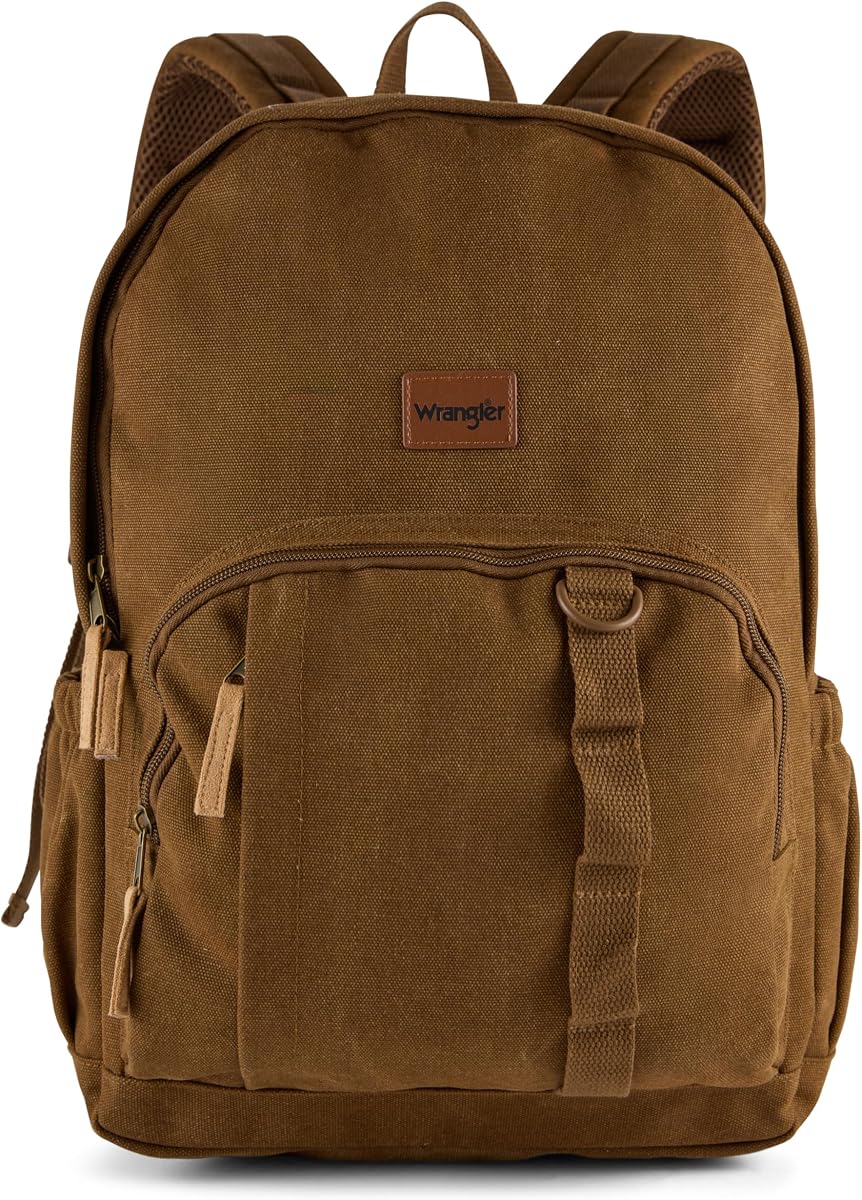 AI ACCESSORY INNOVATIONS Wrangler Washed Canvas Backpack for Men & Women, Khaki Utility Daypack for Travel w/Padded Laptop Sleeve