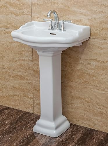 Miniatura 5 de Fine Fixtures Roosevelt - Fregadero de pedestal de baño  Fregadero de pedestal pequeño de 22 pulgadas, cerámica vítrea duradera de China con grifo
