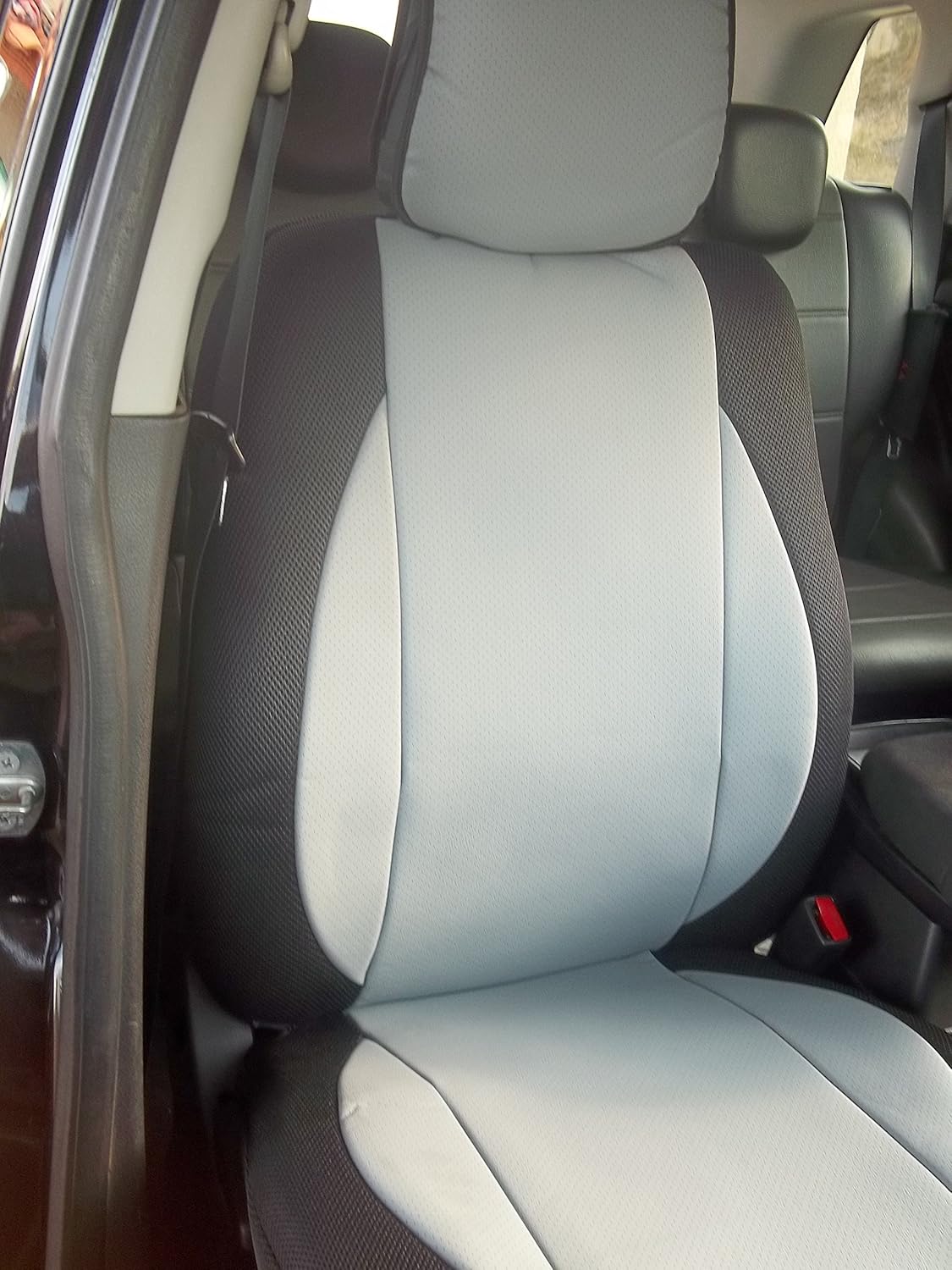 Mix Leatherette and Synthetic Custom Fit Two Front Car Seat Covers (Compatible with Volvo C30 2006-2013, Gray/Black)