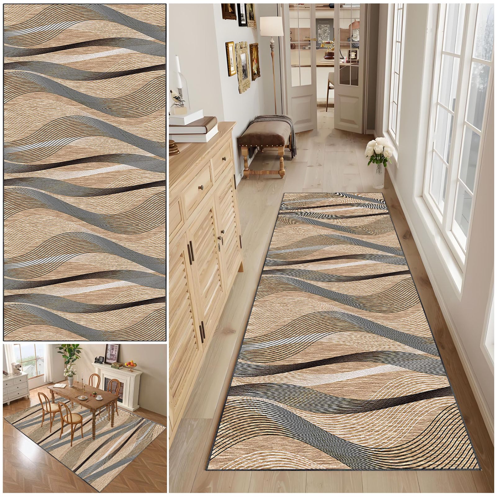 WAWFONG Carpet Runners for Hallway Non Slip Long, Kitchen Runner Rug 80 x 400 cm, Living Room Carpet, Washable Area Runner Rug, Indoor Corridor Carpet Indoor Bathroom Mat for Bedroom Entryway Laundry — image 1