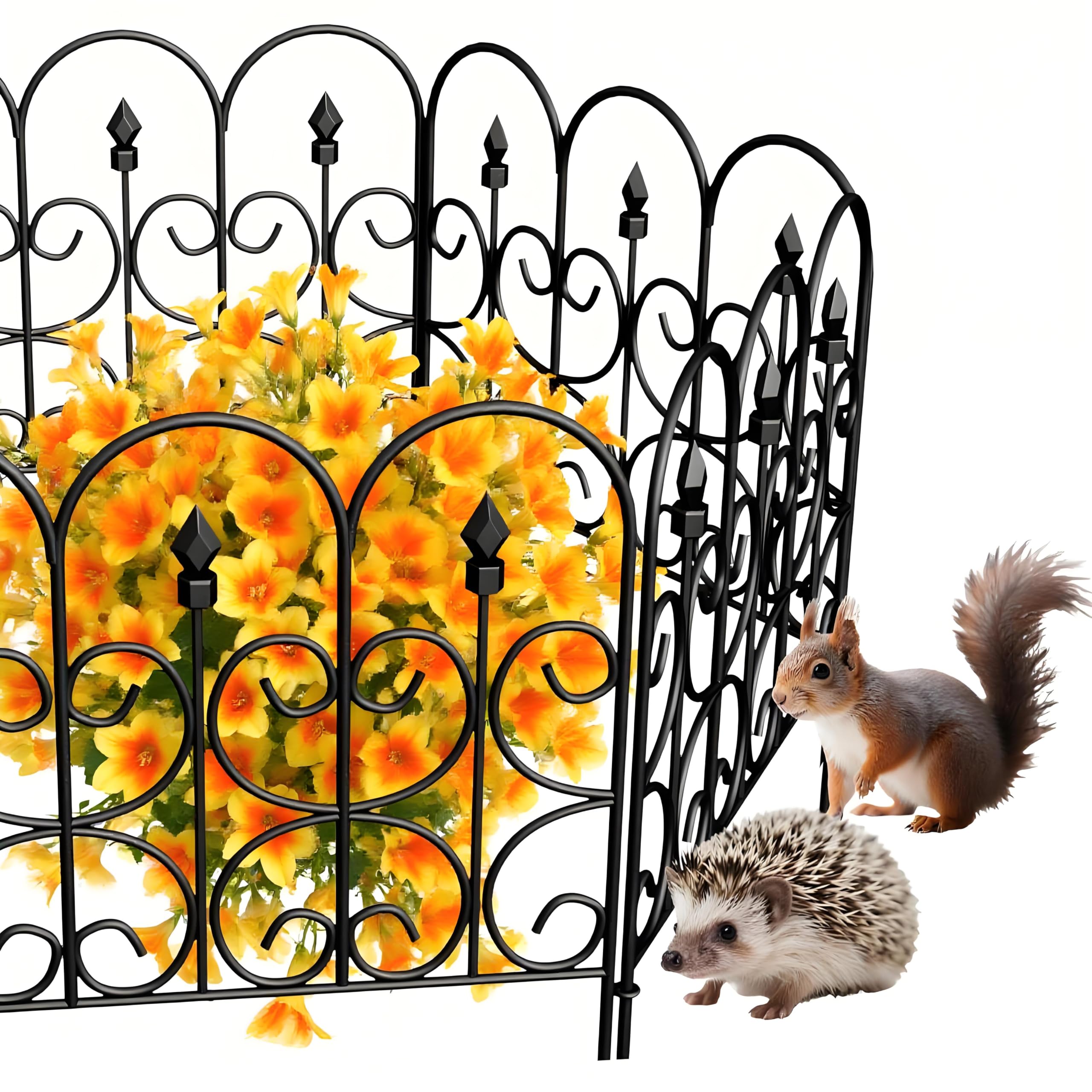 AMAGABELI GARDEN & HOME 5 Panels 32in(H)×10ft(L) Decorative Garden Fences and Borders for Dogs No Dig Rustproof Metal Fence Panels Garden Edging Border Animal Barrier Fencing for Flower Beds Black