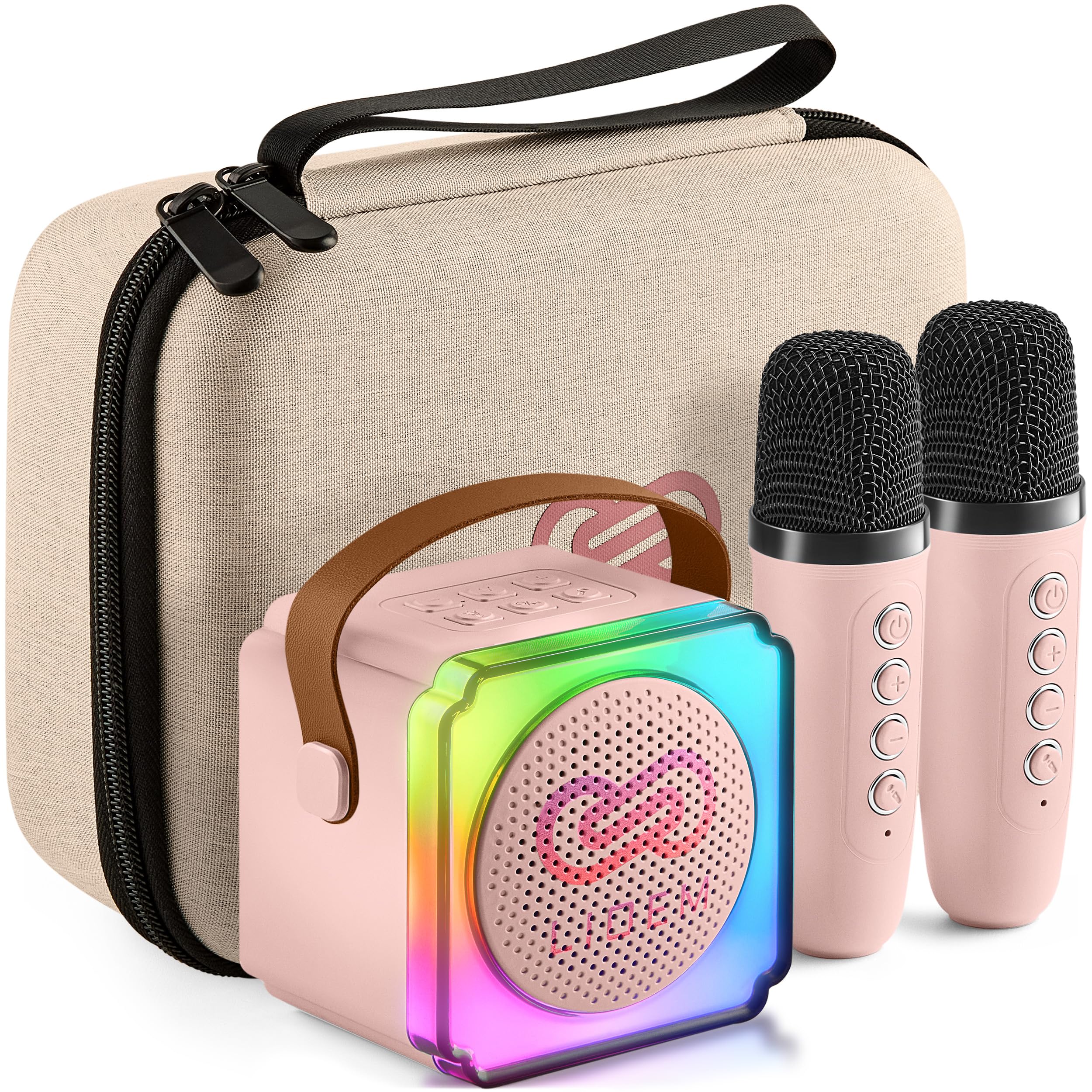 LIOEM Mini Karaoke Machine for Kids | Kids Karaoke Machine for Girls and Boys w/ 2 Wireless Bluetooth Microphones | Clear-Sound Mini Kareoke and Speaker | Speaker and Microphone Set for Children