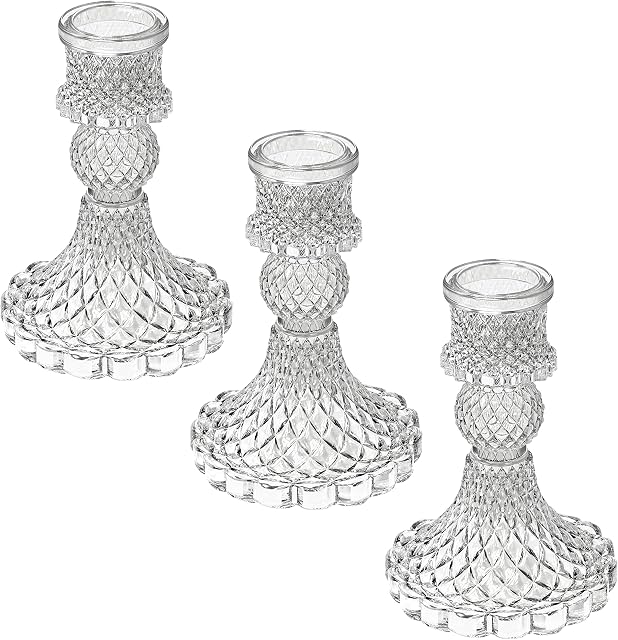 3PCS Taper Glass Candle Holders for Candlestick Candles, Decorative Candle Stick Holders for Pillar Candles, Candle Holders for Formal Events, Wedding, Holiday, Table Centerpiece