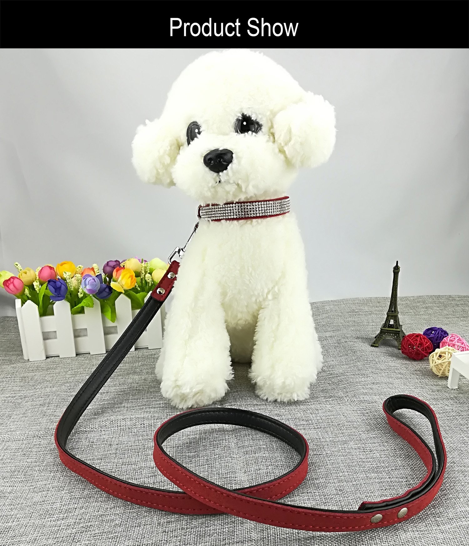 Newtensina Stylish Dog Collar with Diamante and Leashes Soft Suede Bling Cute Kitten Collar Puppies Collar with Lead for Dogs Cats