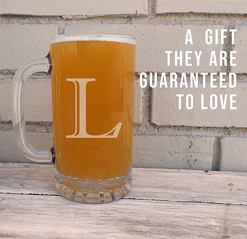 Miniatura 10 de Spotted Dog Company Taza de cerveza de vidrio con monograma grabado de 16 onzas (letra B)