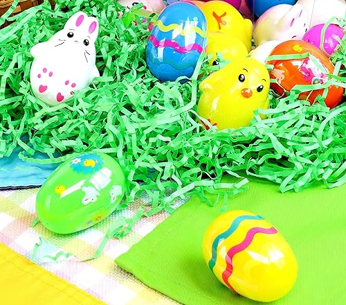 Miniatura 6 de Frankford 18 huevos de plástico precargados con caramelos de gelatina, conejitos surtidos, pollitos y huevos estampados, rellenos de cesta de Pascua