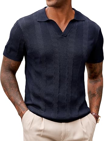 Herberton Mens Knit Sweater Polo Lyocell Crochet Textured Casual Johnny Collar Shirts S-XXL