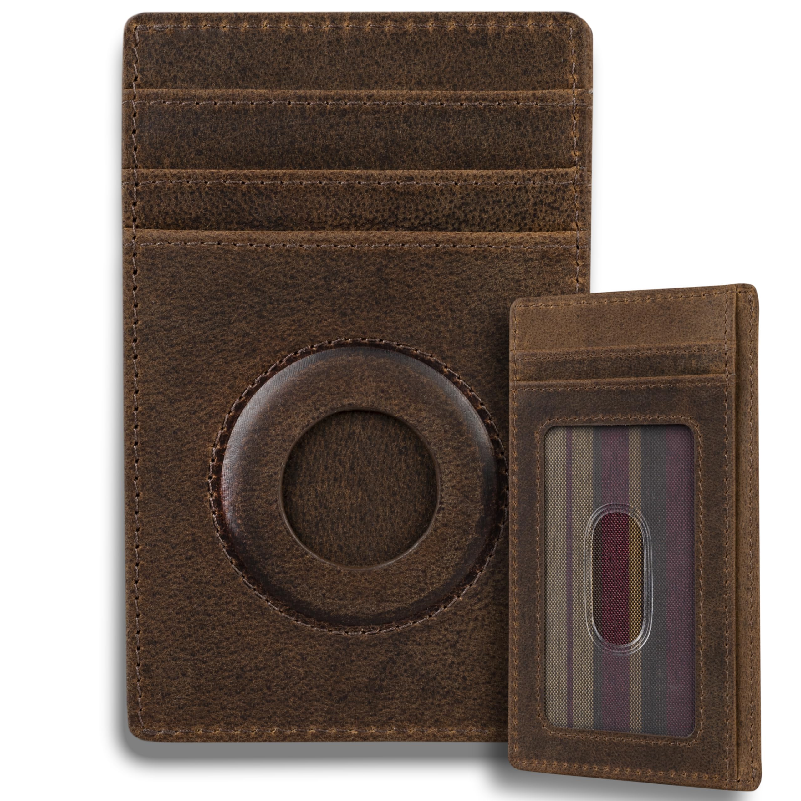 BULL GUARD Slim Card Holder Airtag Wallet – Never Lose Your Wallet Again, RFID Blocking Thin Pocket Sized Carry Case with ID Window, Premium Full