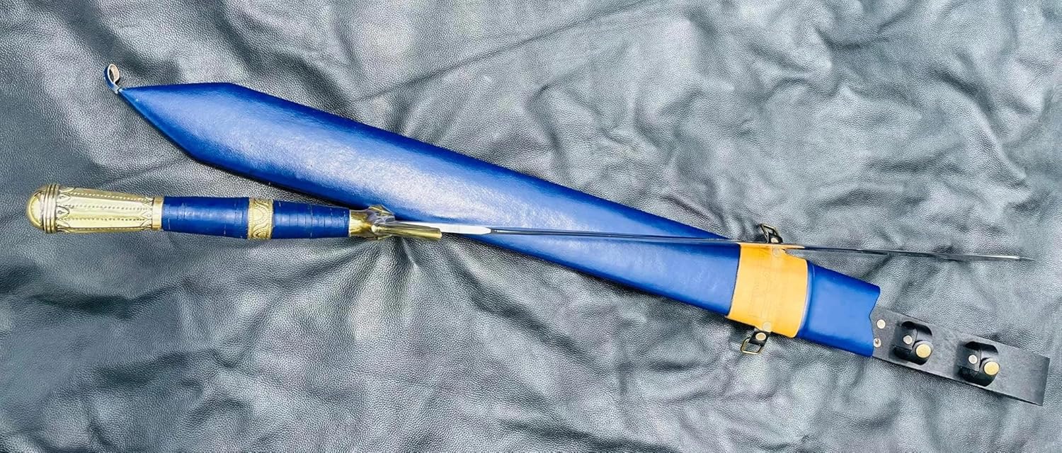 27" Legend Full Tang Master Sword - Replica Custom Machete - High Carbon Steel Hand-Forged Blade in Blue with Leather Sheath